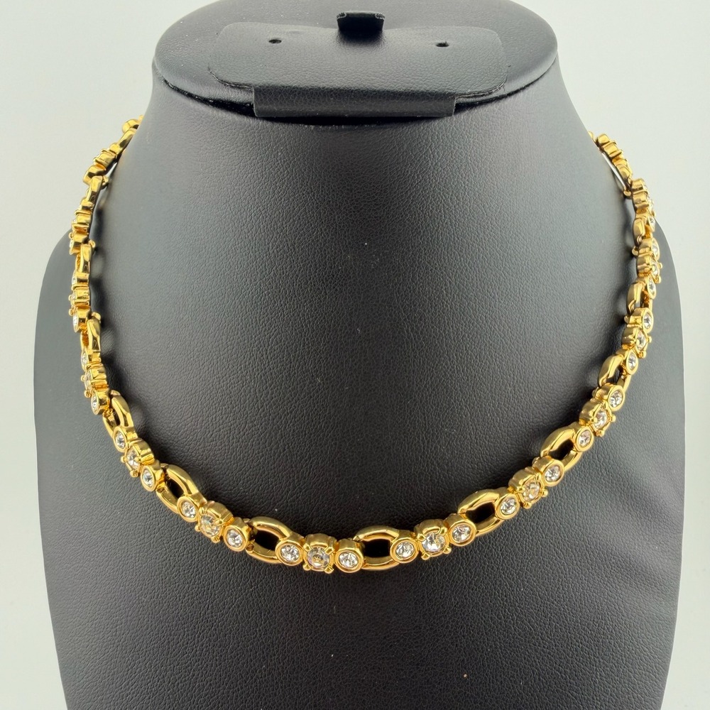 Swarovski Collar Tennis Necklace 16.5in Gold Tone Clear Crystal Swan Classic